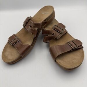 Dansko Strappy Slide Sandals Womens Size 39 EU 8.5 US Brown Leather‎ Slip On